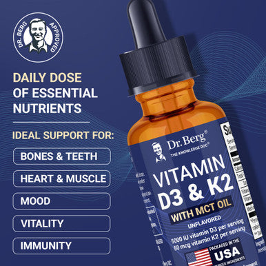 Dr. Berg's Liquid Vitamin D3 with K2 Zinc & MCT Oil Vitamin D3 K2 Drops for Kids and Adults - 1 Fl Oz