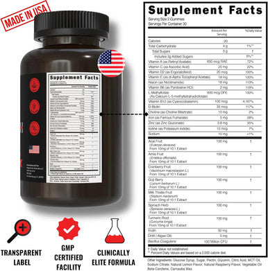 Cheat Death, 20-In-1 Multivitamin For Men & Women L-Methylfolate + B12 Pre + Probiotics 7 Herb + Fruit Extracts Full Spectrum Longevity Support 60 Gummies.