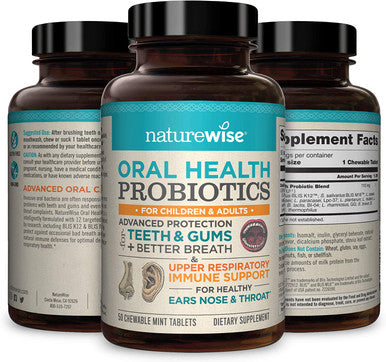 NatureWise Oral Health Chewable Probiotics Supports Healthy Teeth Gums Better Breath Ear Nose Throat Immunity for Kids Adults SugarFree Natural Mint Flavor 2 Month Supply 50 Tablets