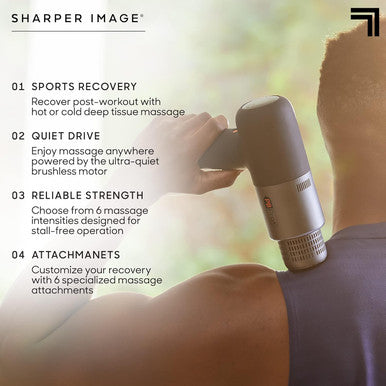 Sharper Image Powerboost Pro+ Hot & Cold Percussion Massager, Dual-Temperature Node, Soothing Heat & Cold Therapy, 6 Speed, 6 Attachments, Lightweight Portable Athlete Recovery, Travel Case