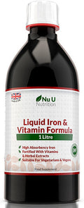 Liquid Iron Supplement 1 Litre 50 Day's Supply Fortified with Vitamins and Herbal Extracts Includes Vitamin B2, B6, B12 & Vitamin C