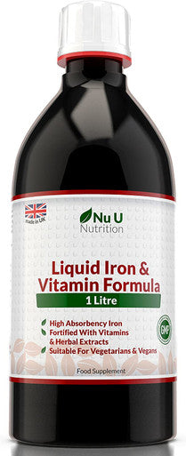 Liquid Iron Supplement 1 Litre 50 Day's Supply Fortified with Vitamins and Herbal Extracts Includes Vitamin B2, B6, B12 & Vitamin C
