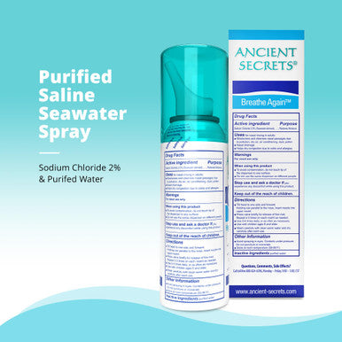 ANCIENT SECRETS Saline Nasal Spray - Breath Again Hypertonic Seawater Nasal Spray, Allergy & Sinus Relief, Nasal Congestion Moisturizer, 3.38 Fl Oz
