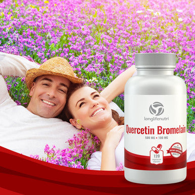 LongLifeNutri Quercetin 500Mg With Bromelain 100Mg 120 Vegetarian Capsules | Natural Antioxidant Supplement | Relief Complex | Dihydrate Pure Powder Extract Cap 500 Mg Plus