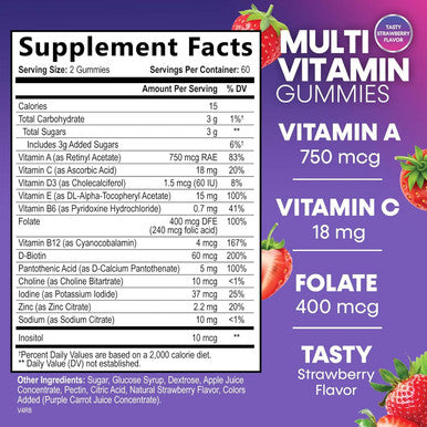 Multivitamin Gummies For Adults With 13 Vitamins And Minerals, Daily Gummy Vitamin For Women & Men, Immune Health Support Supplement With Vitamins A, C, D, E, B-6, B-12, Zinc, Berry - 120 Gummies