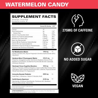 EHP Labs OxyShred Hardcore Super Dosed Pre Workout Powder Preworkout Powder with L Glutamine and Acetyl L Carnitine Energy Boost Drink 275mg of Caffeine Watermelon Candy 40 Servings