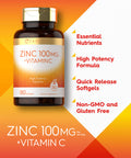 Carlyle Zinc 100Mg With Vitamin C | 180 Softgels | Non-Gmo, Gluten Free Supplement