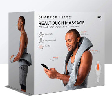 Sharper Image Realtouch Shiatsu Massager, Warming Heat Soothes Sore Muscles, Wireless & Rechargeable - Best Massager For Neck Back Shoulders Feet Legs, Kneading Massage Pillow, Pain Relief Gift