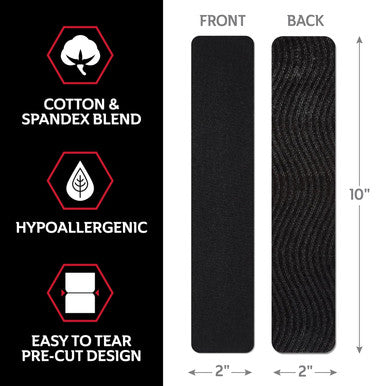 Curad Performance Series IRONMAN Maximum Grip Kinesiology Tape Sweat & Water Resistant Athletic Tape Cotton Elastic Compression Support for Joints & Muscles Black 2 x 10 inches 1 Roll (20 Strips)