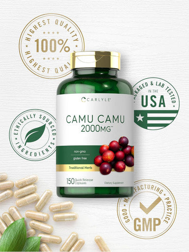 Carlyle Camu Camu Capsules 2000mg | 150 Count | with Vitamin C | Non-GMO Gluten
