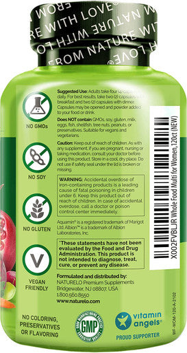 NATURELO Whole Food Women's Multivitamin, 120 Count Collagen Peptide Powder, 45 Servings