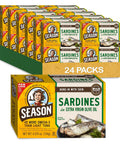 Season Sardines in Water No Salt Added Wild Caught 22g of Protein Keto Snacks More Omega 3's Than Tuna Kosher High in Calcium Canned Sardines 4.37 Oz Tins 12Pack