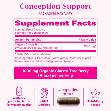 Pink Stork Vitex Supplement for Women - 1000 mg Organic Chaste Tree Berry to Support Hormone Balance for Women - Fertility Supplements for Ovulation and Conception - 60 Capsules