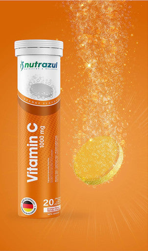Nutrazul Vitamin C 1000mg Effervescent Tablets- Orange 20 s | 20 Days Supply | Gluten Free, Lactose Free, Sugar Free & Preservative Free | Maintains Immune Function