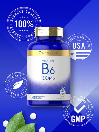 Carlyle Vitamin B6 100Mg | 500 Tablets | Vegetarian, Non-Gmo, Gluten Free