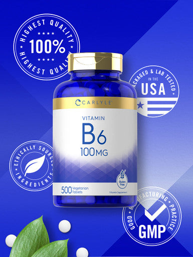 Carlyle Vitamin B6 100Mg | 500 Tablets | Vegetarian, Non-Gmo, Gluten Free