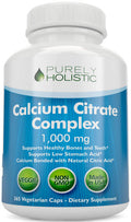 Purely Holistic Calcium Citrate 1000Mg - 365 Vegan Capsules Not Tablets With Added Parsley, Dandelion And Watercress - Without Vitamin D - Made In The Usa By