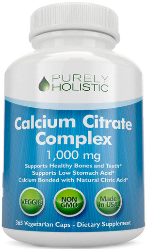 Purely Holistic Calcium Citrate 1000Mg - 365 Vegan Capsules Not Tablets With Added Parsley, Dandelion And Watercress - Without Vitamin D - Made In The Usa By