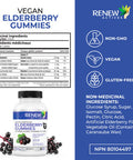 Renew Actives Vegan Elderberry Gummies With Vitamin C & Zinc - Antioxidants For Immune Function & Healthy Development Of Bones, Cartilage, Hair, Nails, And Skin - 60 Gummies