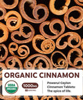 USDA Organic Ceylon Cinnamon 120 Tablets 1000mg per Serving Cinnamon Bark Supplement for Natural Support No Powder Capsules or Pills