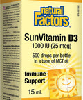 Natural Factors Vitamin D3 Drops 1000 IU 25 mcg Supports Strong Bones and Immune Function 0.5 Oz