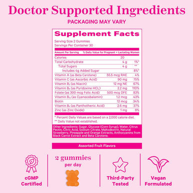 Pink Stork Total Postnatal Vitamin Gummies - Multivitamin for Postpartum Recovery and Lactation Support - Folic Acid B6 & Vitamin C - Breastfeeding Essentials - 60 Gummy Vitamins