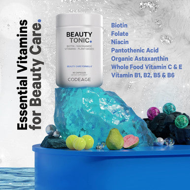 Codeage Biotin Supplement with Vitamin C Vitamin E Vitamin B6 Niacin Folate Organic Food Blend Phytoceramides Astaxanthin Selenium - Beauty Tonic - Hair Skin and Nail Support - Vegan 90 Ct