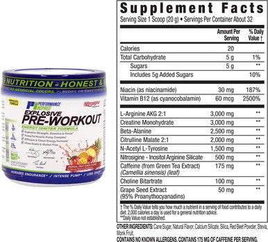 Performance Inspired Nutrition PreWorkout Powder All Natural G Vegan Formula Contains Citrulline Nitrosigine Green Tea Arginine Beta Alanine Tropical Fruit Punch 32 Servings