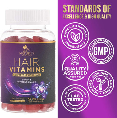 Hair Growth Supplement Gummy For Stronger, Radiant Hair, Skin & Nails - Hair Vitamins With Biotin 5000 Mcg And Vitamin E & C, Nature'S Extra Strength Hair Vitamins For Women & Men - 60 Gummies
