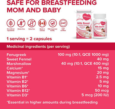 Lactation Supplement for Increased Breast Milk, with Fenugreek, Fennel and Essential Nutrients, Safe for Breastfeeding Mom and Baby - 30 Days Supply - Allmom's Choice