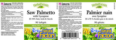 Natural Factors HerbalFactors Saw Palmetto with Lycopene 160mg Support for Healthy Prostate Function 90 Soft Gels