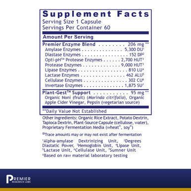 Premier Research Labs Premier Digest - Active Digestive Enzymes Supplement - Supports Digestion - With Amylase, Protease & Lipase