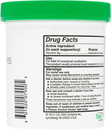 Fleet - Glycerin Suppositories Laxative Adult Jar 100 Each 2pack