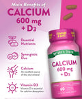 Nature's Truth Calcium 600 mg with Vitamin D3 Coated Caplets Calcium Carbonate Vegetarian NonGMO and Gluten Free Supplement Calcium Carbonate Vegetarian NonGMO and Gluten Free Supplement