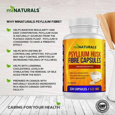 Psyllium Husk Fiber Capsules Supplement, Helps with Weight Loss, Natural, Supports Digestive Health, Eases Constipation, 220 Capsules, by miNATURALS