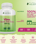 Purely Holistic Chasteberry Vitex Supplement 650Mg - 4 Month Supply 120 Vegan Capsules Agnus-Castus Chaste Tree Berry Capsules Supports Normal Hormone Balance For Women