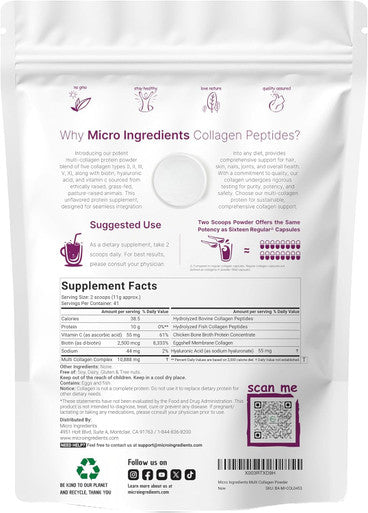 Micro Ingredients Multi Collagen Protein Powder 16oz & Hair Vitamins Complex Capsules Bundle 2 Pack | Grass-Fed Collagen Peptides | 14-in-1 Advanced Hair Growth Support