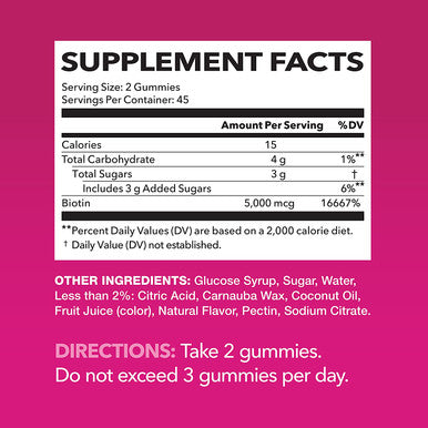 Havasu Nutrition High Potency Biotin Gummies Natural Hair Skin Nail Metabolism 5000 Mcg Premium Pectinbased 2 Pack 180 Gummies
