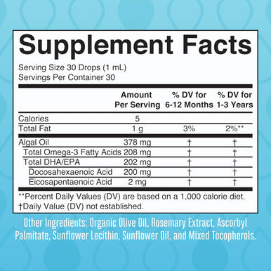 Maryruth Organics Infant and Toddler Omega-3 Liquid Drops by | 200mg DHA and 2mg EPA Per Serving | Overall Wellness and Healthy Development | Unflavored | 1 Fl Oz
