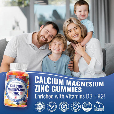 Calcium Magnesium Zinc Supplement Gummies With Vitamin D3 K2 Magnesium Glycinate Orange Berry Flavored Vegan Sugar Gluten Chewable For Men Women Kids