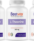 BESTVITE L-Theanine 200mg (360 Vegetarian Capsules) (120 x 3) - No Stearates - Vegan - Non GMO - Gluten Free