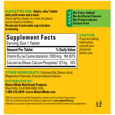 Nature Made Extra Strength Vitamin B12 2500 Mcg Dietary Supplement For Energy Metabolism Support 60 Tablets 60 Day Supply