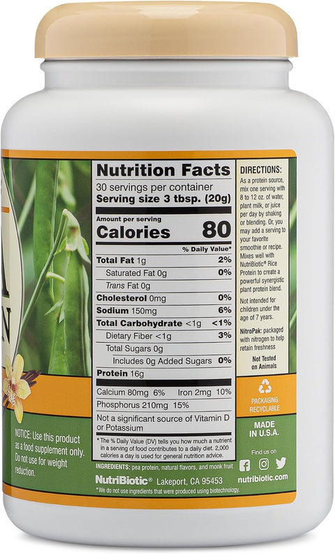 Nutribiotic Pea Protein Vanilla 21 Oz Low Carb Vegan Plant Protein Powder 100% Grown & Processed In The Usa Deliciously Creamy & Bcaa-Rich Made Without Chemicals Gmos & Gluten Keto Friendly