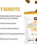 Force Factor Modern Mushrooms Soft Chews Lion s Mane Supplement to Support Memory Mental Focus and Mood Lions Mane Powder Antioxidants Supplement Delicious Vanilla Bean Flavor 30 Soft Chews