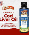 Barlean'S Cod Liver Oil Liquid Supplement Omega 3 Fish Oil With 900Mg Epa And Dha Plus Vitamin D Supplements For Joint Brain And Heart Health Support Lemonade Flavor 8 Oz