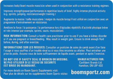 BOOM SPORTZ - Creatine Monohydrate Powder 100% Pure Micronized Creatine Monohydrate - Pharmaceutical Grade - 450 Gram - 90 Servings