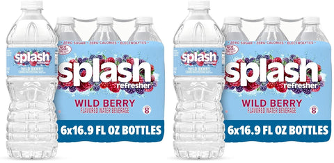 SPLASH REFRESHER Flavored Water Bottles, Wild Berry Flavor - 6 Pack | Refreshing Flavored Bottled Water with Electrolytes - Zero Sugar & Zero Calories - 16.9 Fl Oz