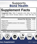 Bioyouth Labs Natural Bone Strength Supplements for Adults 60 Capsules - Nutritious Blend of Coleus Forskohlii Creatine Magnesium Vitamin K2 & C for Better Bone Health & Growth.