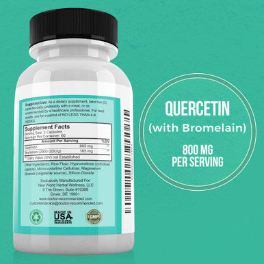 Quercetin 800mg w/Bromelain 165mg Per Serving 120 Veggie CapsulesFull 60 Day Supply Vitamin Supplement to Support Cardiovascular Health Bioflavonoids for Cellular Function Gluten Free NonGMO