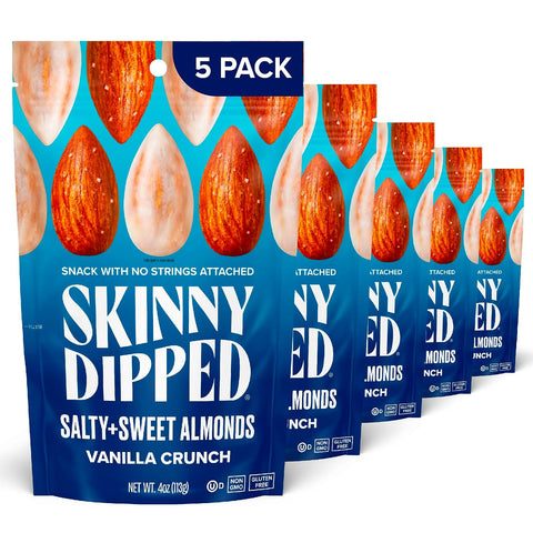 SkinnyDipped Salty + Sweet Maple Almond Crunch, Healthy Snack, Plant Protein, Gluten Free, 4 oz Resealable Bags, Pack of 5